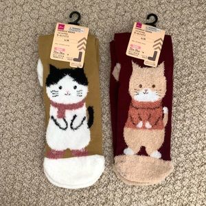 🆕 Boutique Set 2 Japan soft kitty cat plush socks